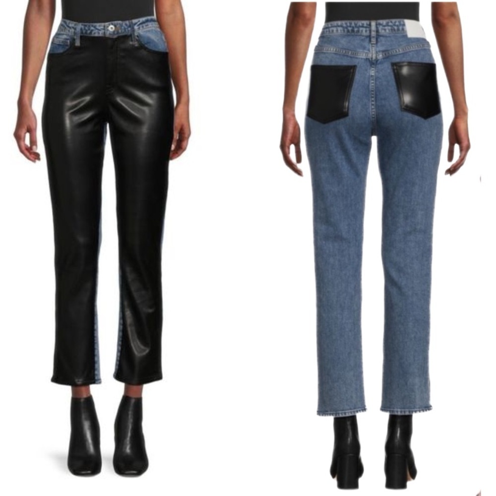 Jonathan Simkhai River High Rise Straight Jeans Black Vegan Leather Edgy Blue 28 - Picture 6 of 10